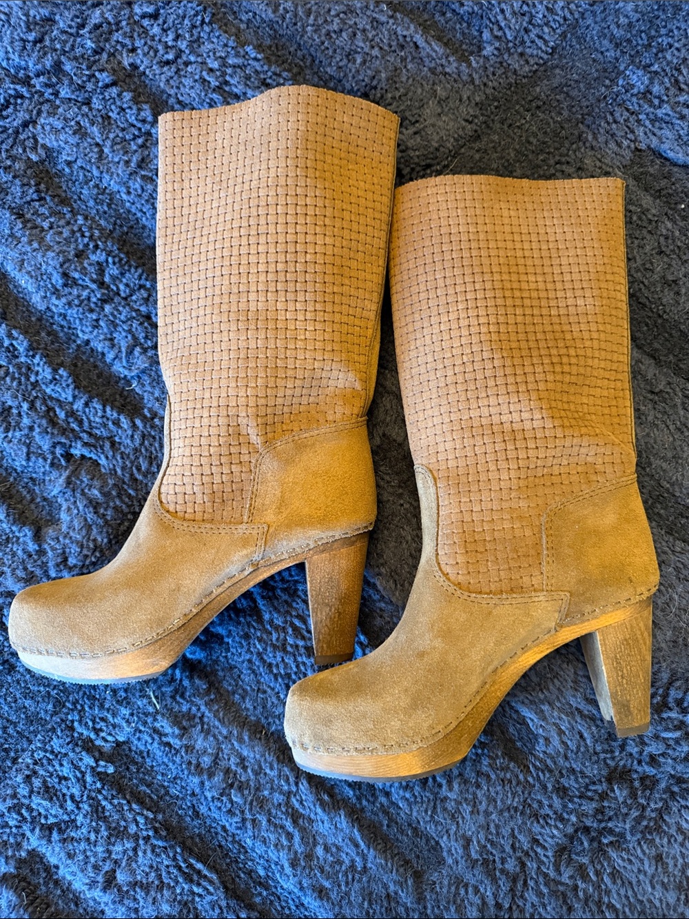 Sanita Danish Brown Suede Mid-Calf Heeled Clog Boots